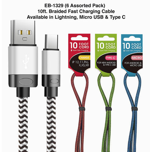10ft Braided fast charging cable