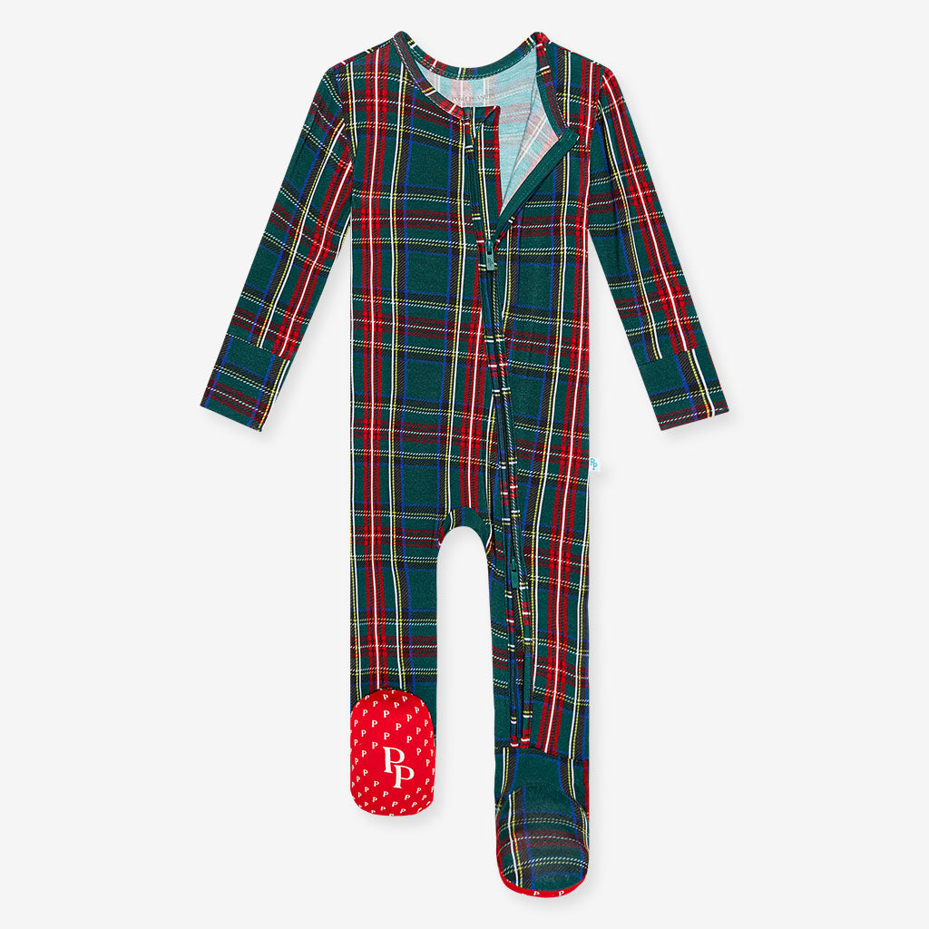 Footie Zippered One Piece-Tartan Plaid