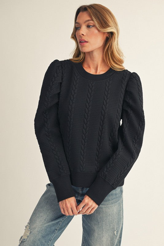 Puff Shoulder Textured Top