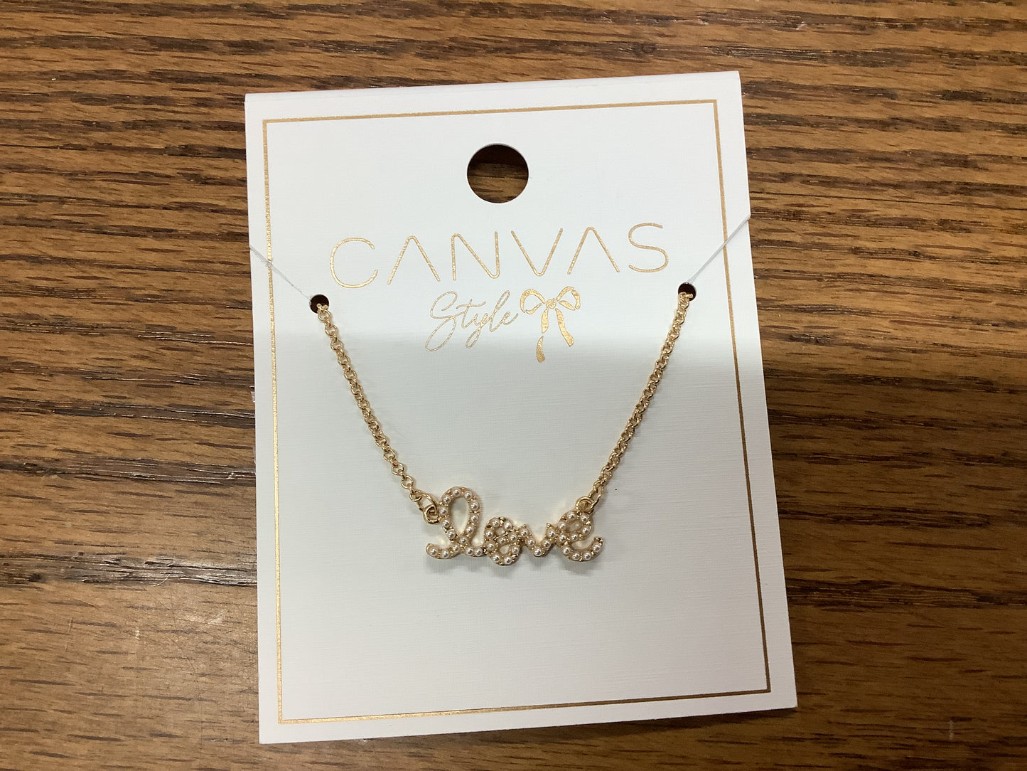 Love Pearl Studded Script Necklace In Worn Gold