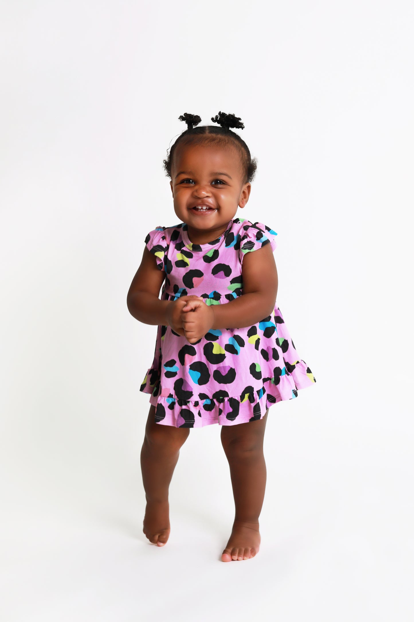 Ruffled Bodysuit Dress-Electric Leopard