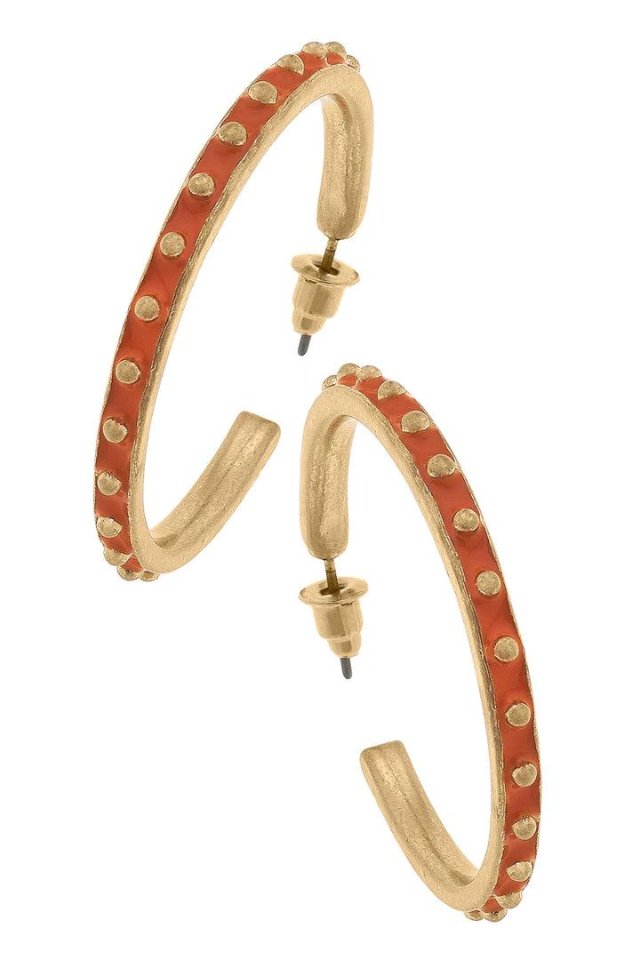 Studded Metal Hoop Earrings in Orange