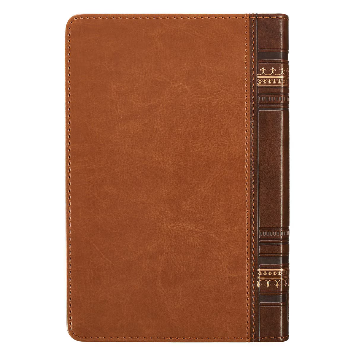 Brown leather devotional with decorative spine