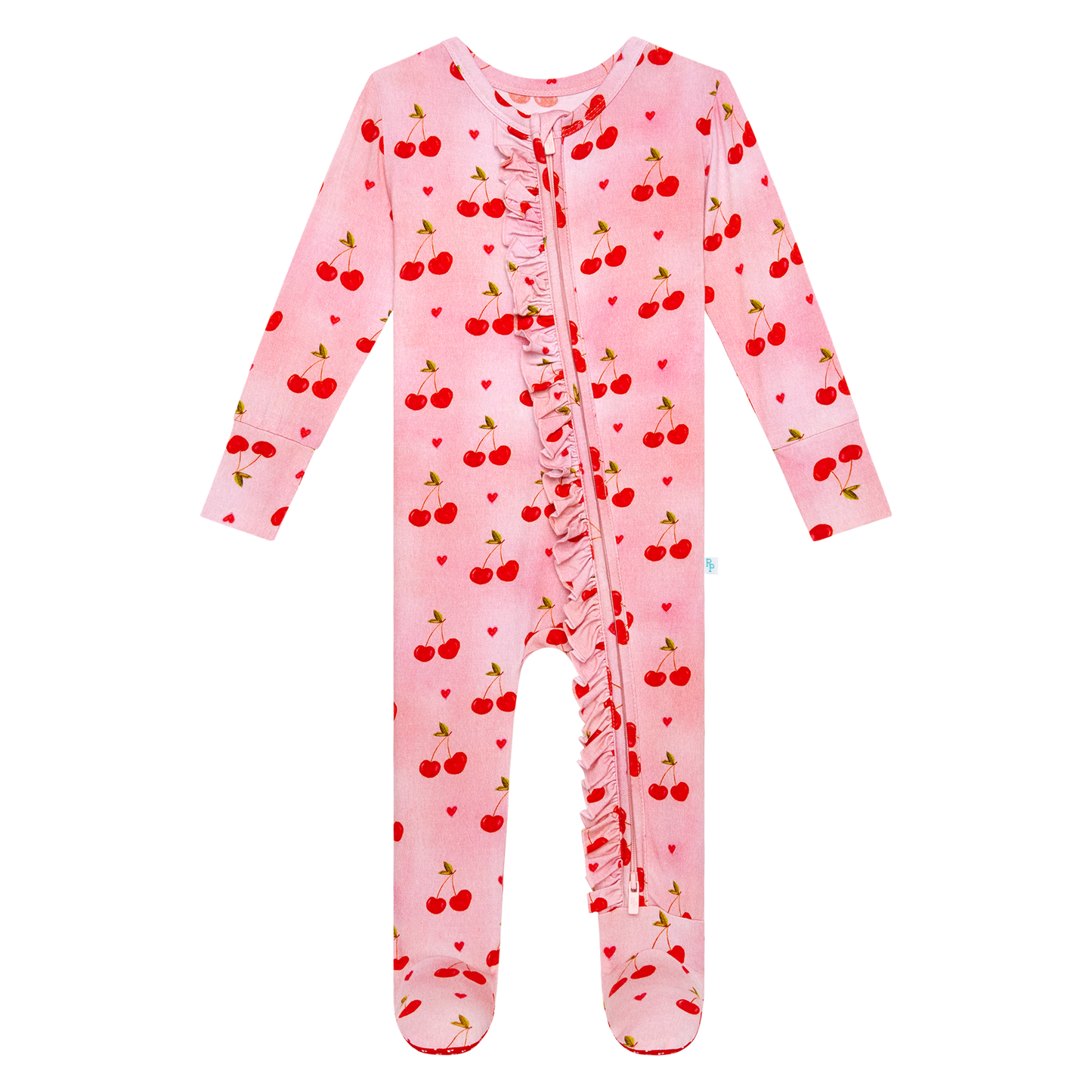 Footie Ruffled Zippered-Verry Cherry