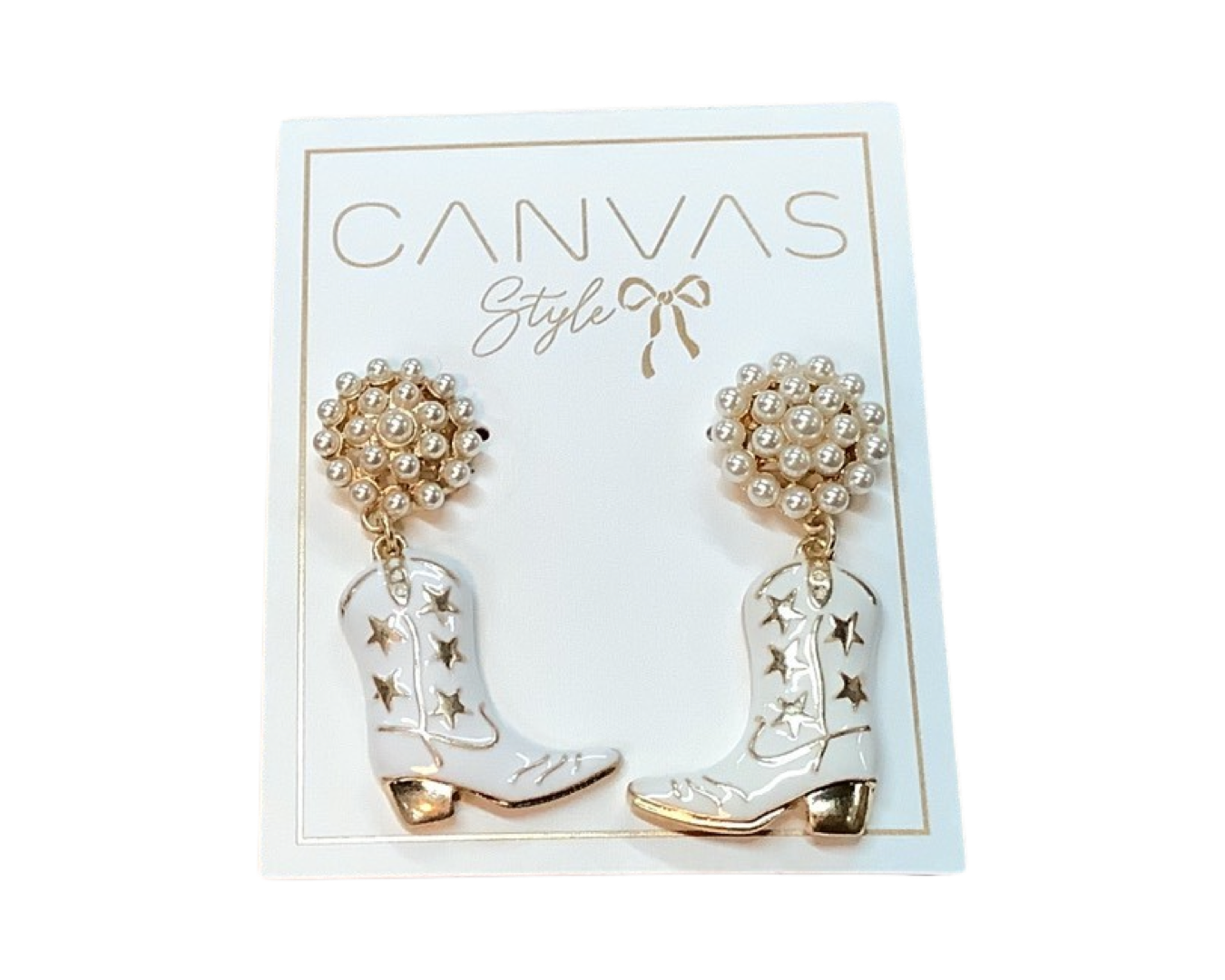 Cowboy Boot Enamel Drop Earring in White