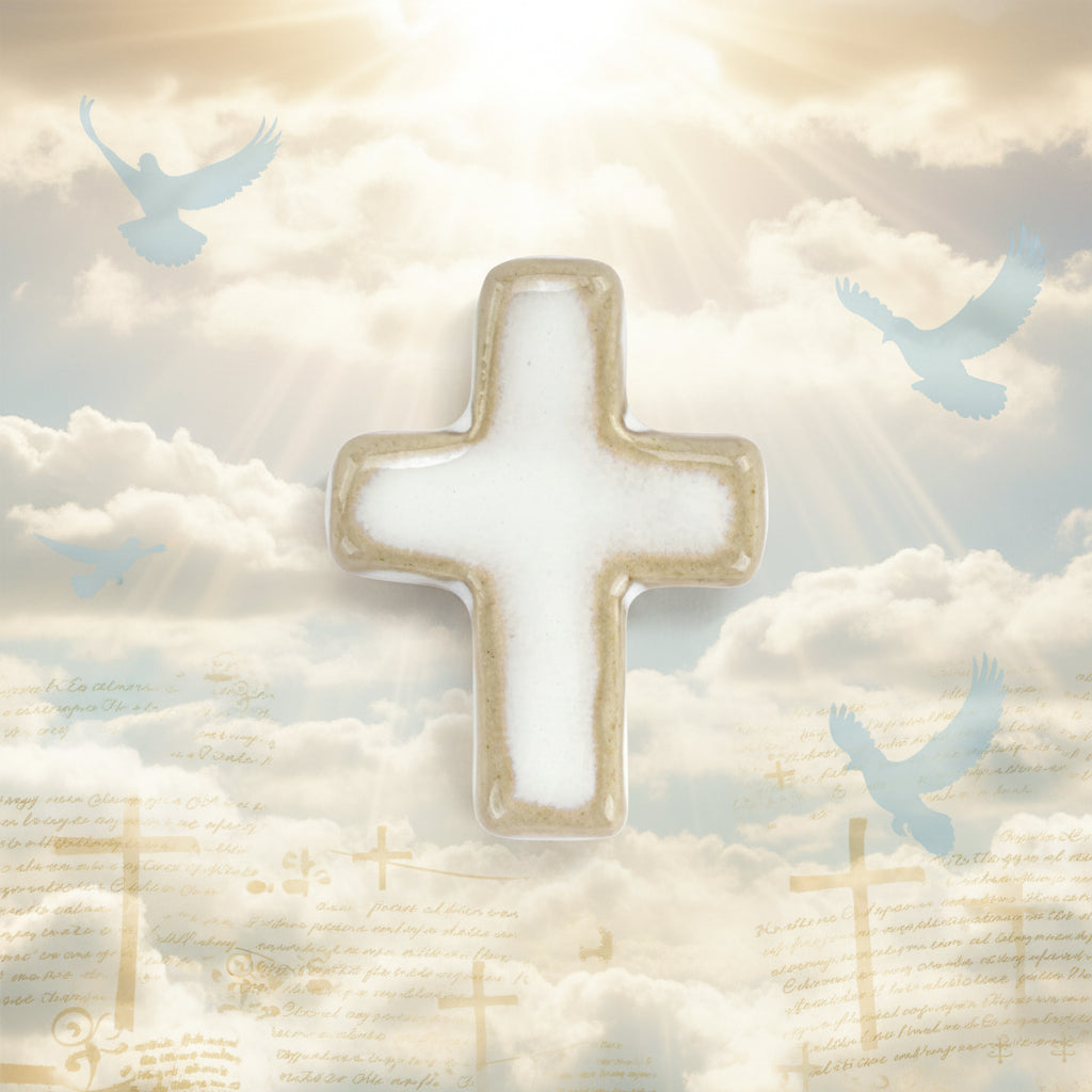 White cross-shaped mini tokenwith gold outline