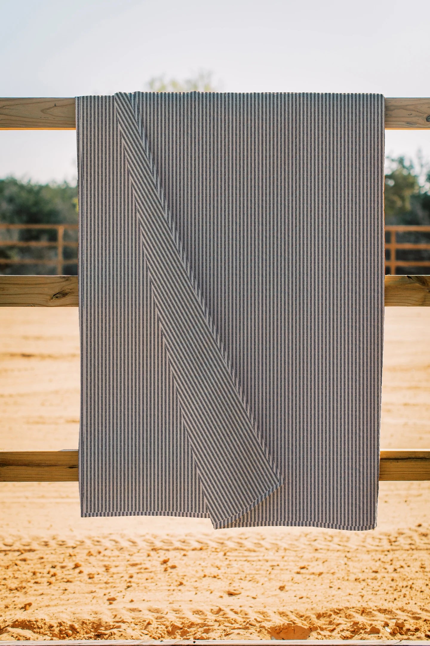 Ticking Stripe Linen Black Quilt