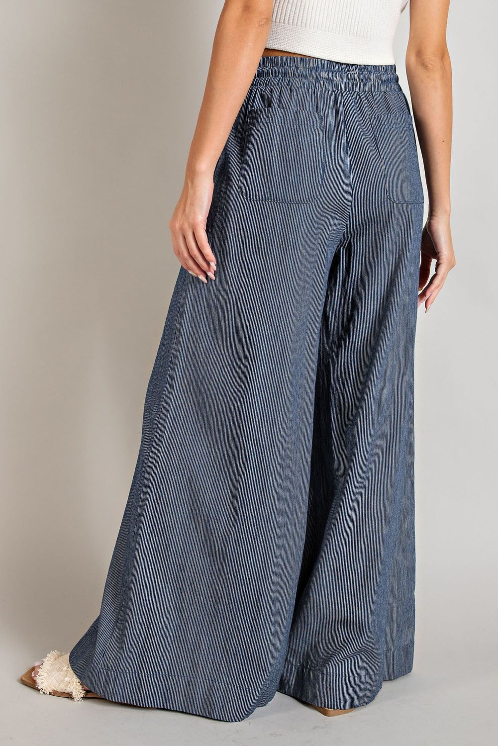 Pinstriped Tie Waist Wide Leg Pants