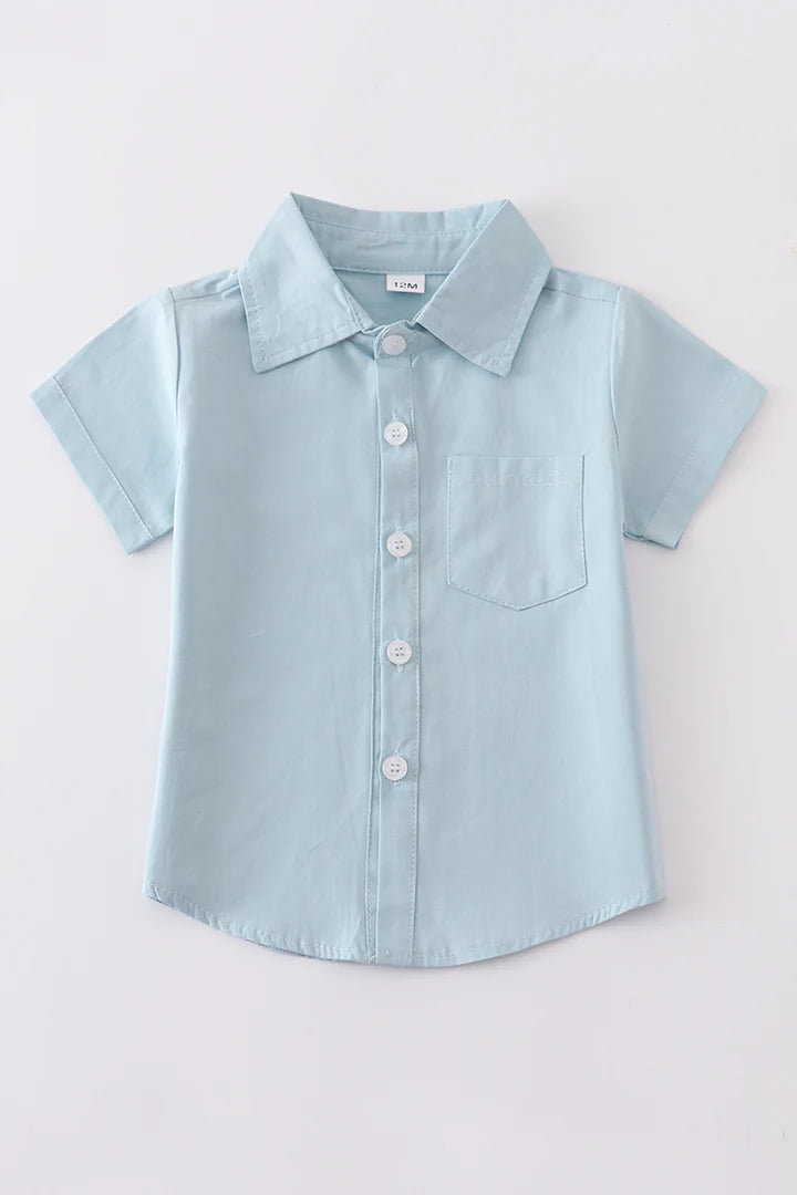 Ocean Blue Button Down Boys Shirt