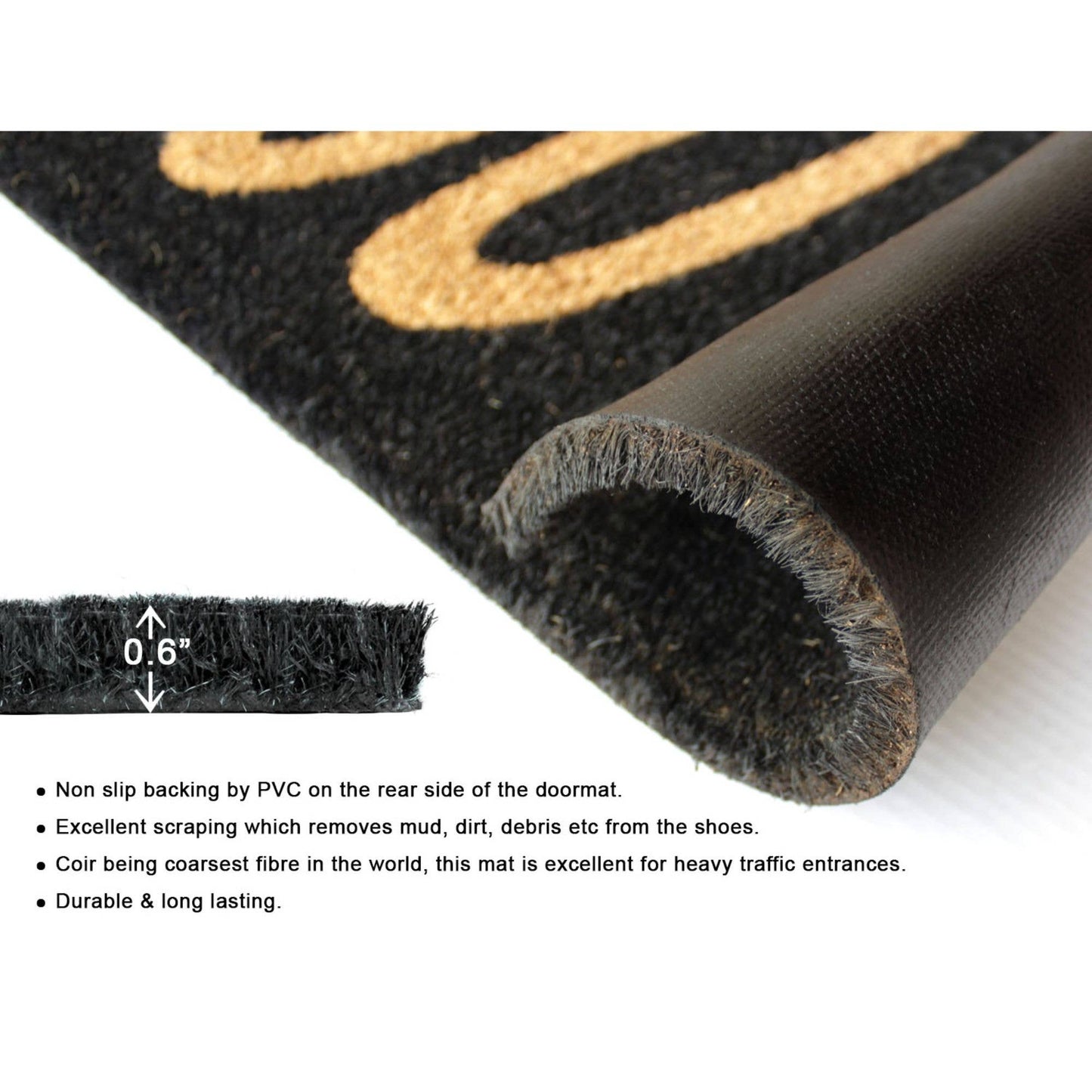 RugSmith Black Machine Tufted Black Hello Doormat, 18" x 30"