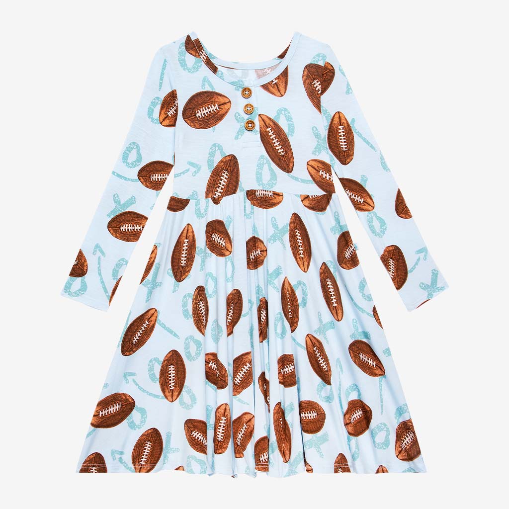 Posh Peanut Long Sleeve Henley Twirl Dress-Field Day