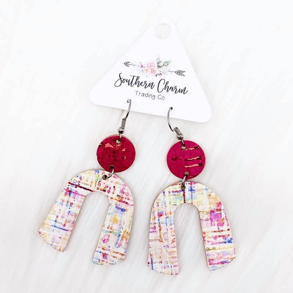 Hot Pink & Watercolor Earrings