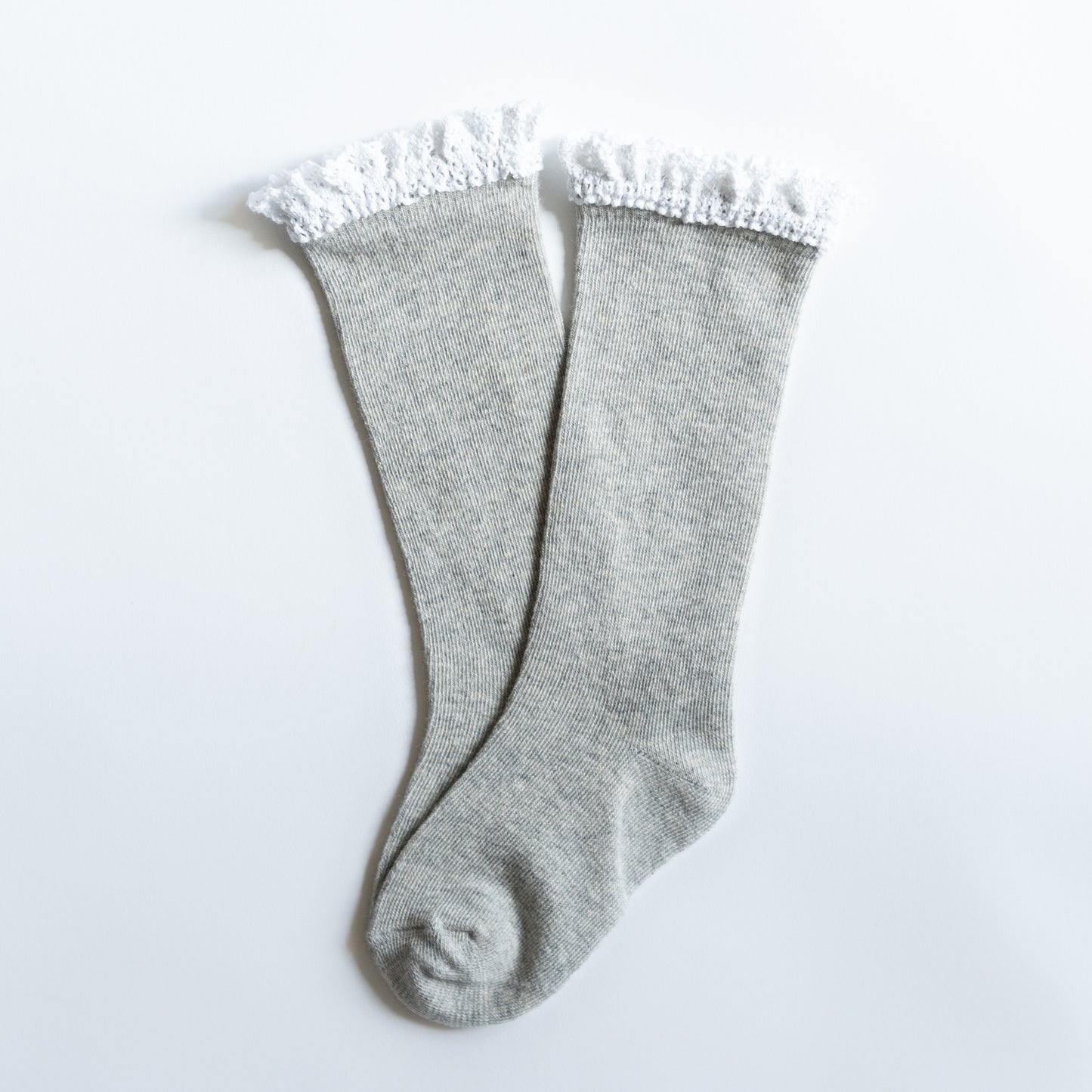 Gray & White Lace Top Knee High Socks