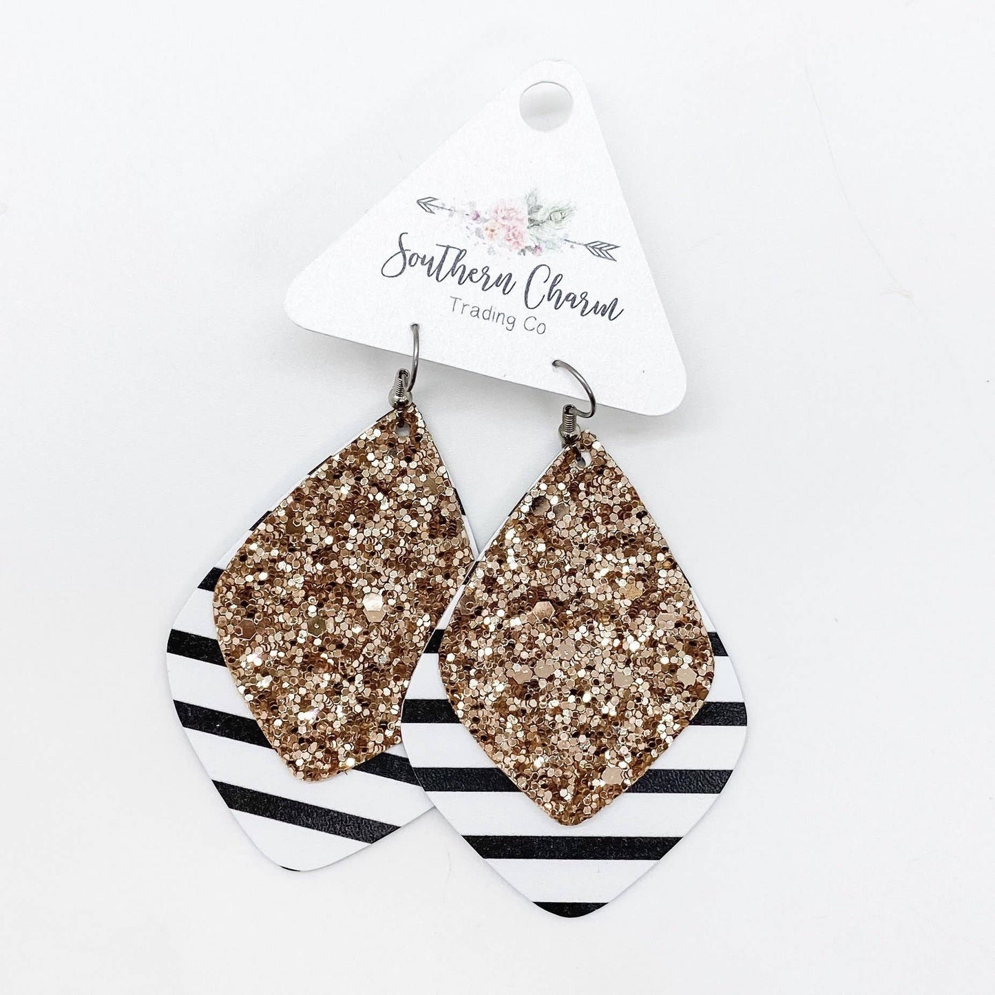 Rose Gold Glitter & Black Stripped Earrings