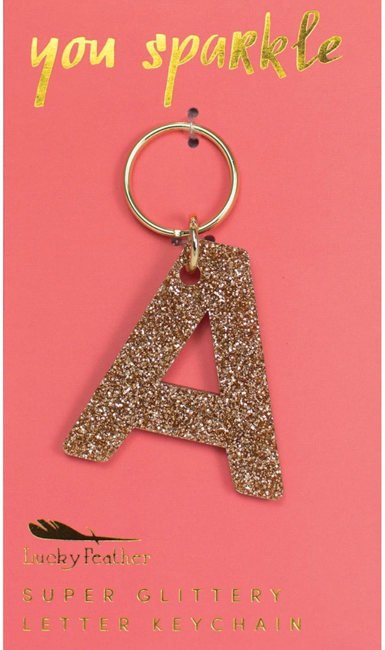 Gold Glitter Letter Keychain