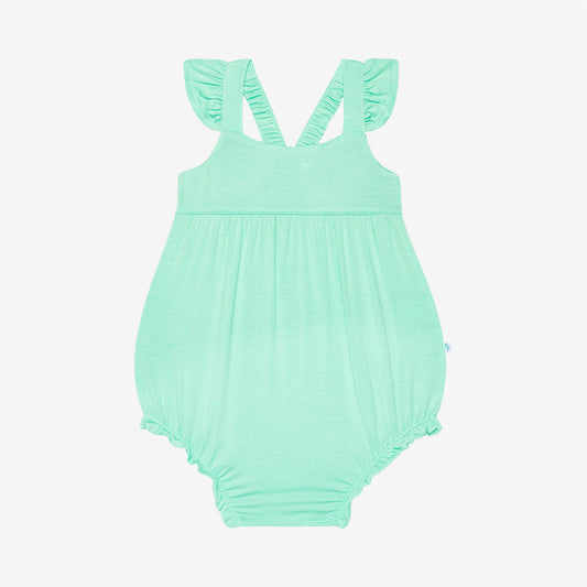 Posh Peanut Basic Ruffled Capsleeve Bubble Romper-Sea Glass