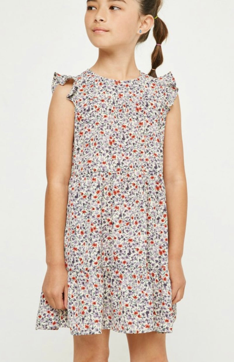 Girls Ruffle Sleeve Floral Dress