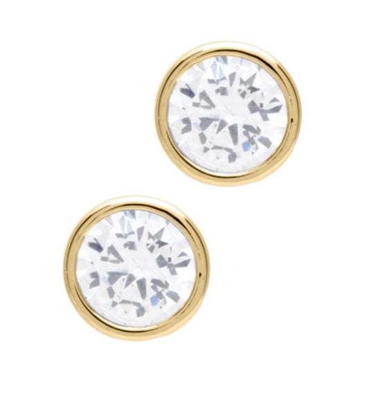 Gold Round Crystal Stud Earrings