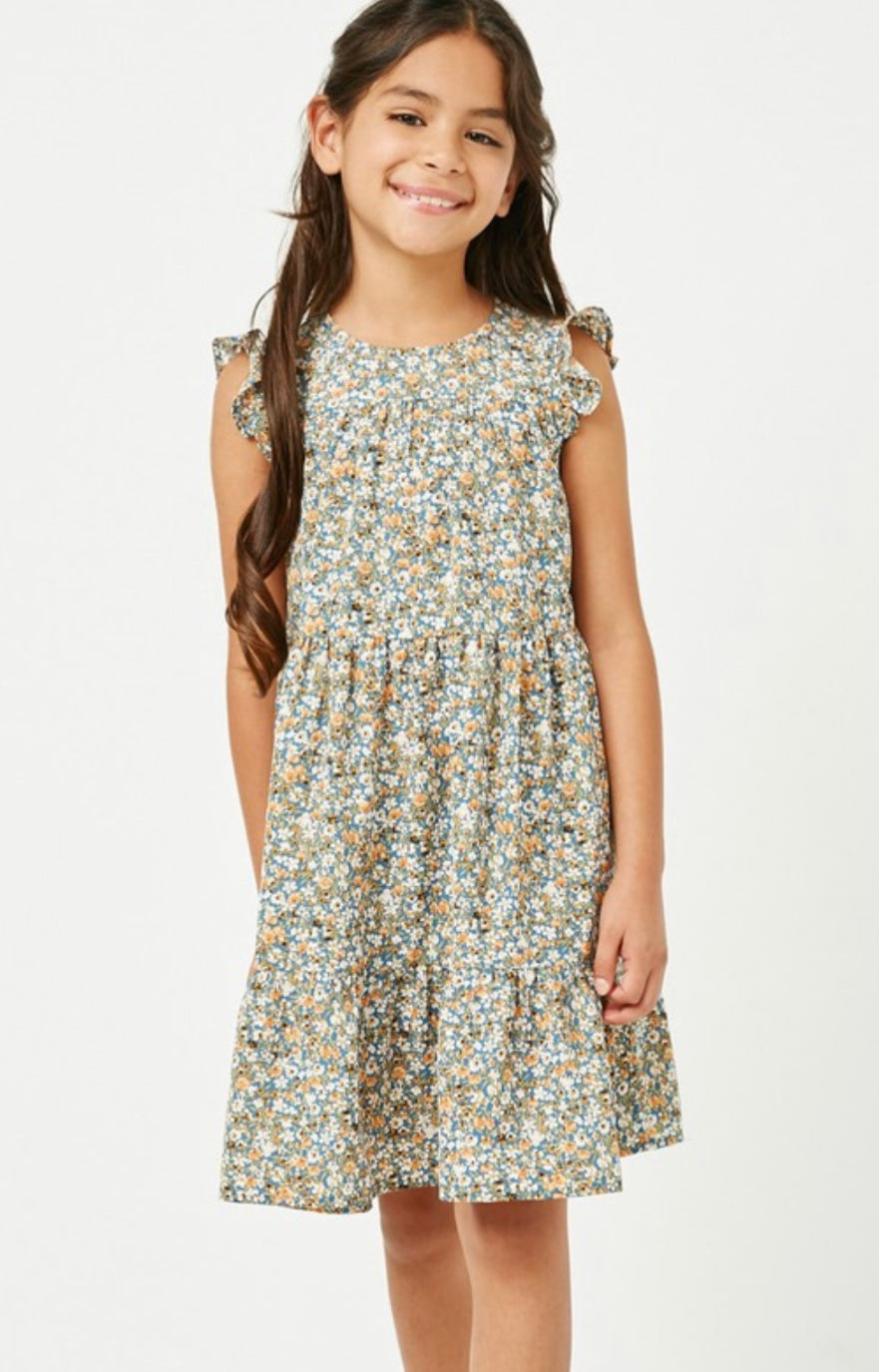 Girls Ruffle Sleeve Floral Dress