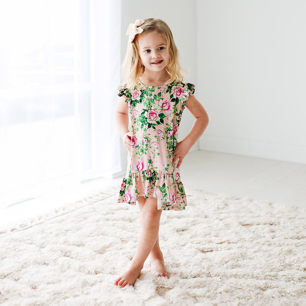 Posh Peanut Ruffled Capsleeve Hi Low Dress-Renia