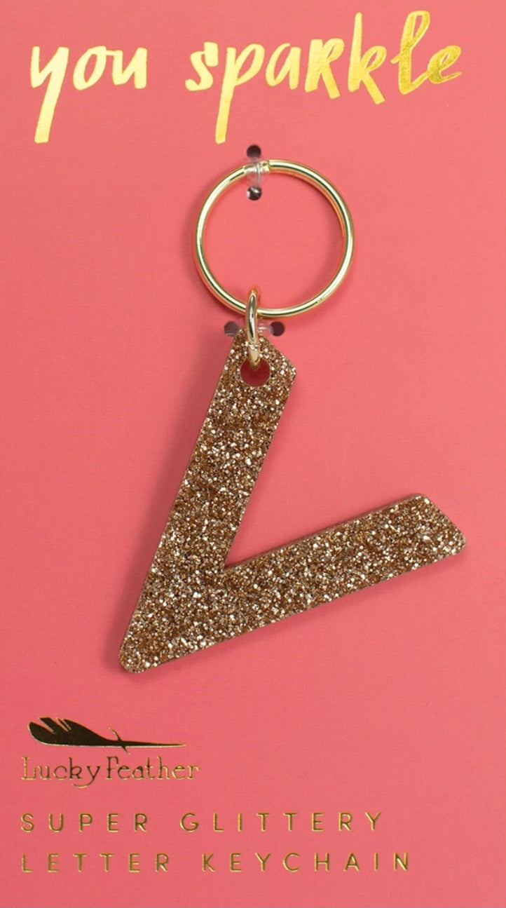Gold Glitter Letter Keychain