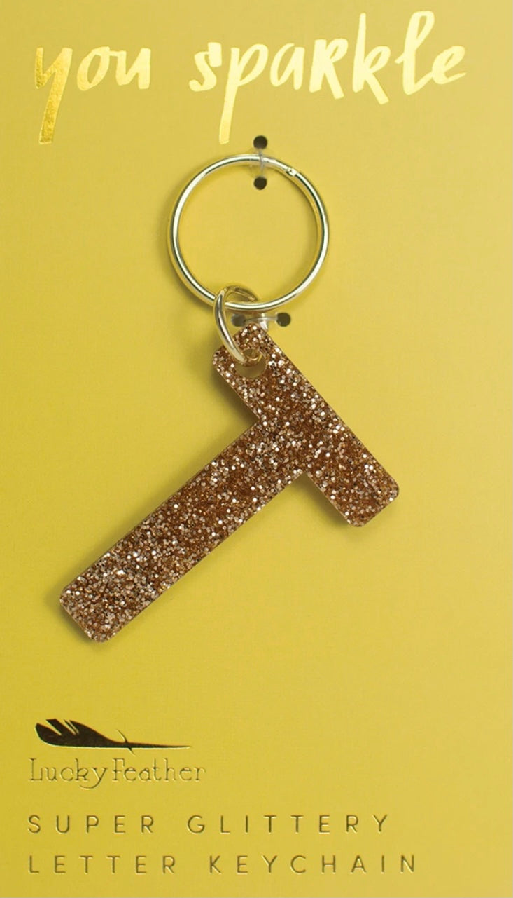 Gold Glitter Letter Keychain