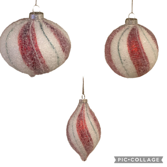 Iced Peppermint Striped Glass Ornament