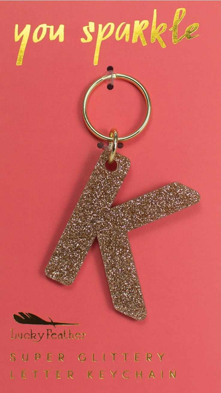 Gold Glitter Letter Keychain