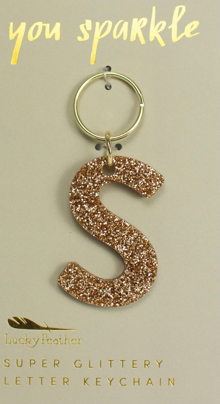 Gold Glitter Letter Keychain