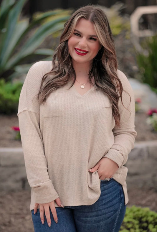 Whitney V-neck Waffle Top