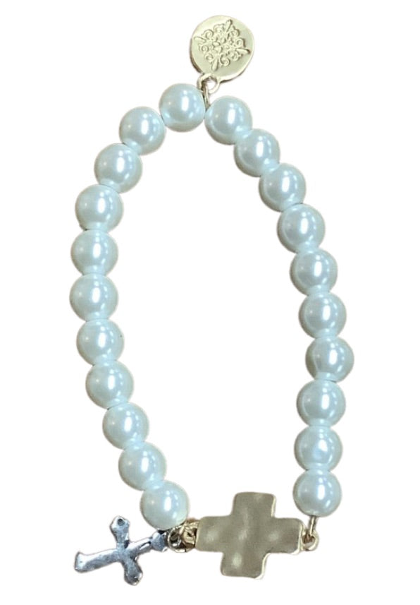 Kid’s Pearl and Cross Bracelet