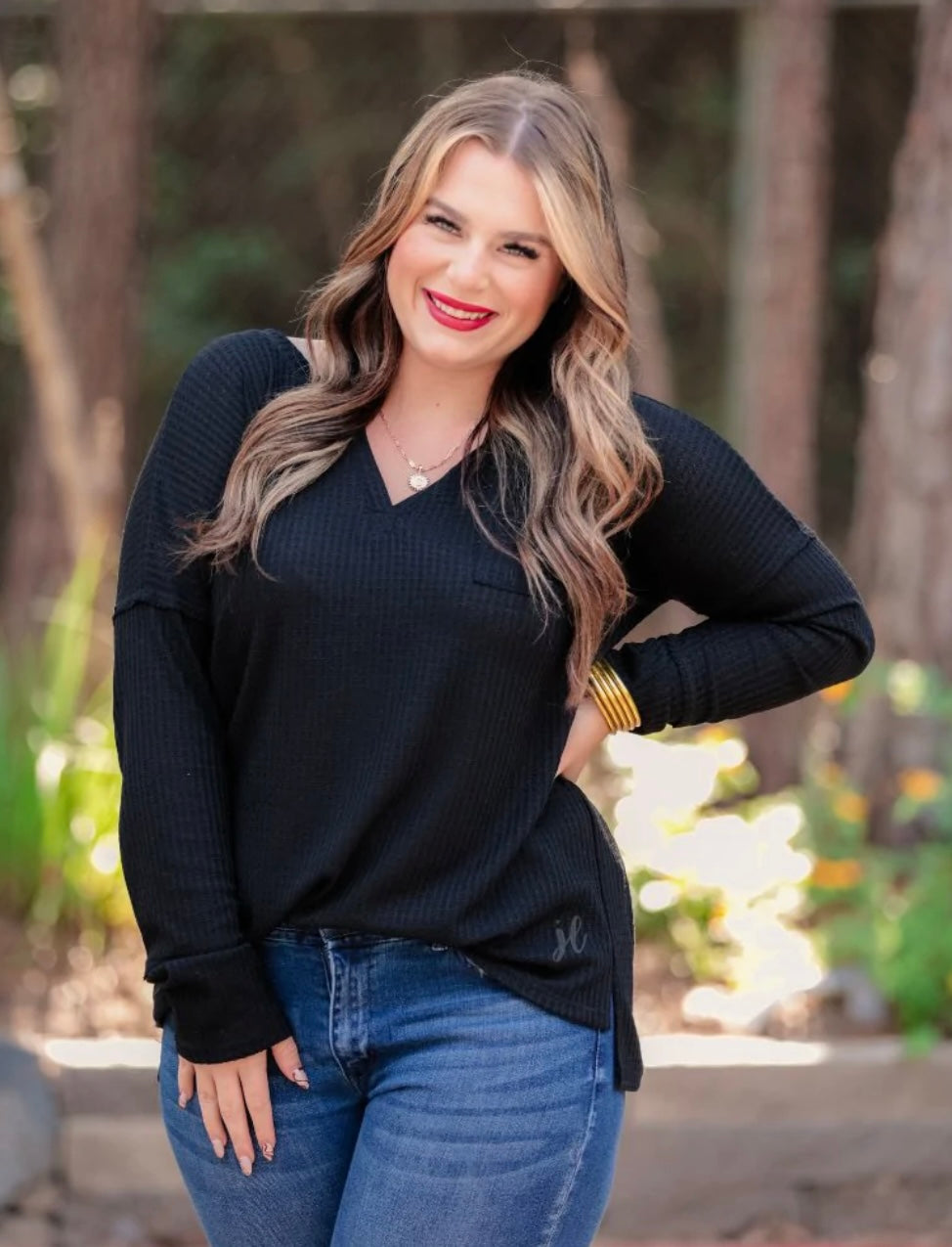 Whitney V-neck Waffle Top