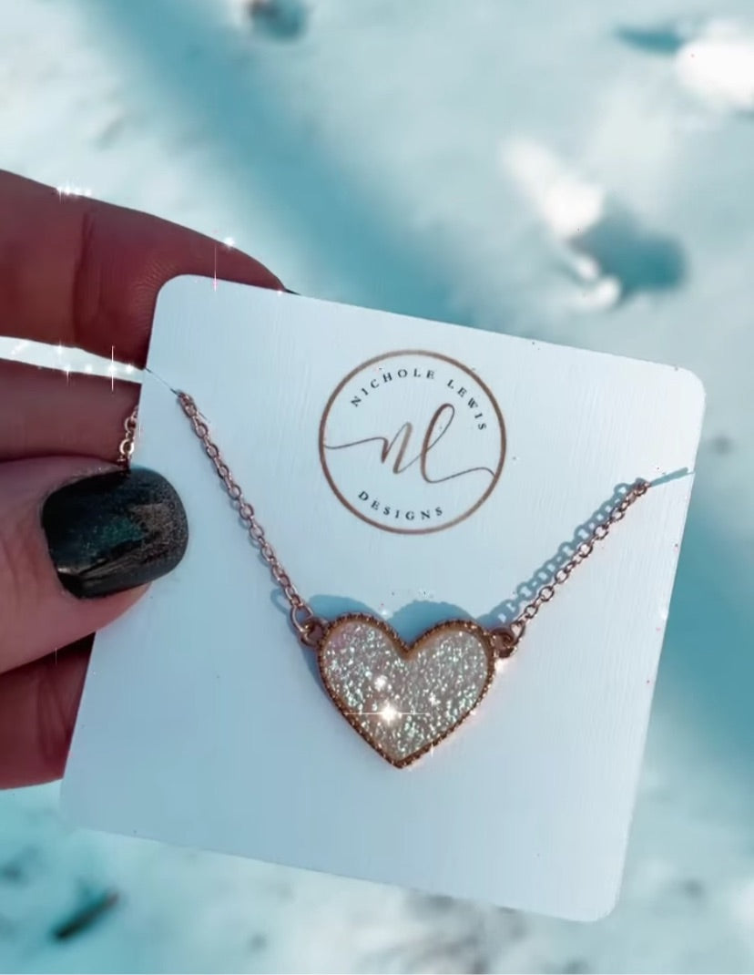 White Heart Druzy Necklace