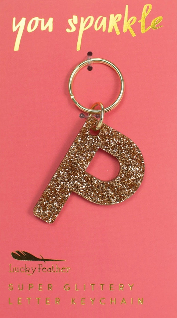 Gold Glitter Letter Keychain