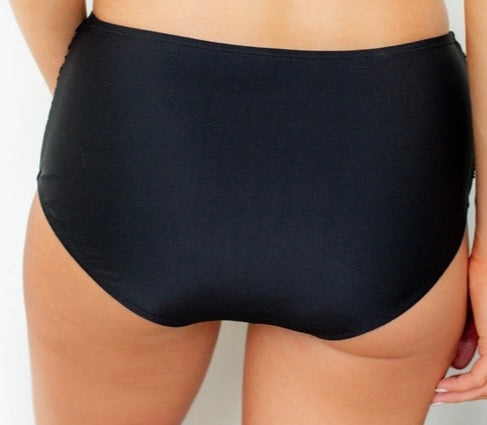 Black Mid-Rise Ruche Swim Bottoms
