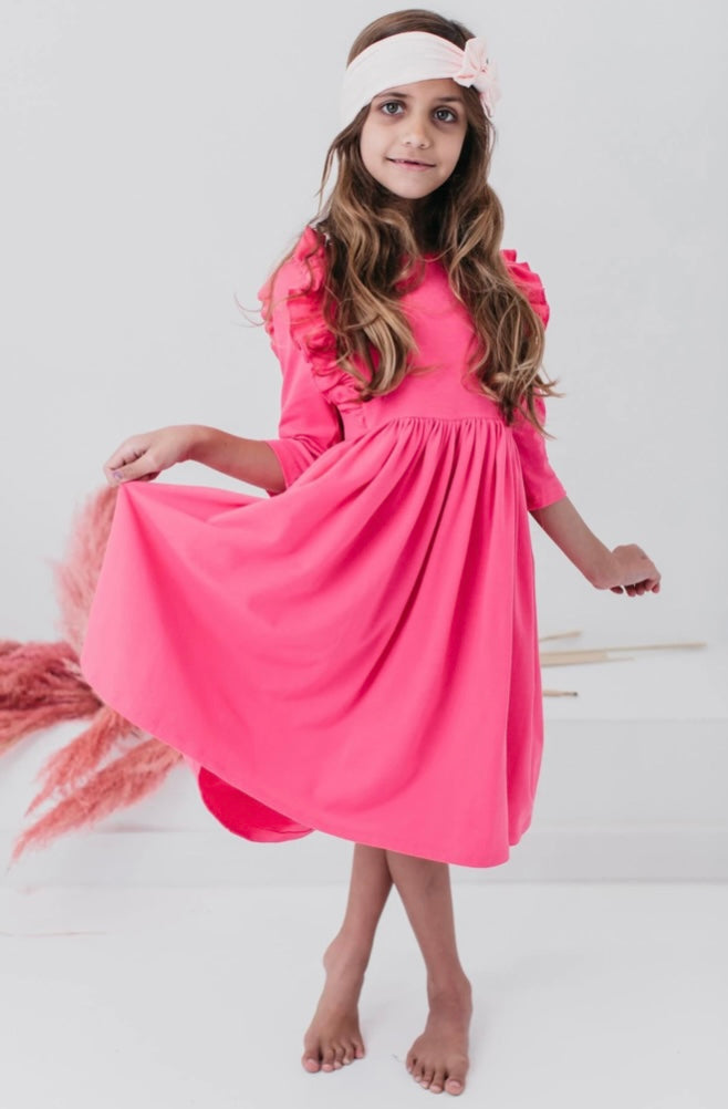 Hot Pink Ruffle Twirl Dress