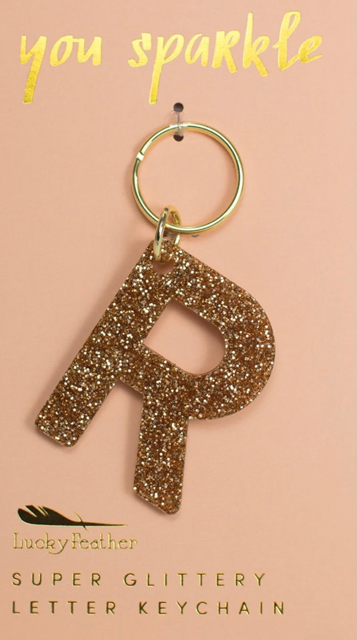 Gold Glitter Letter Keychain