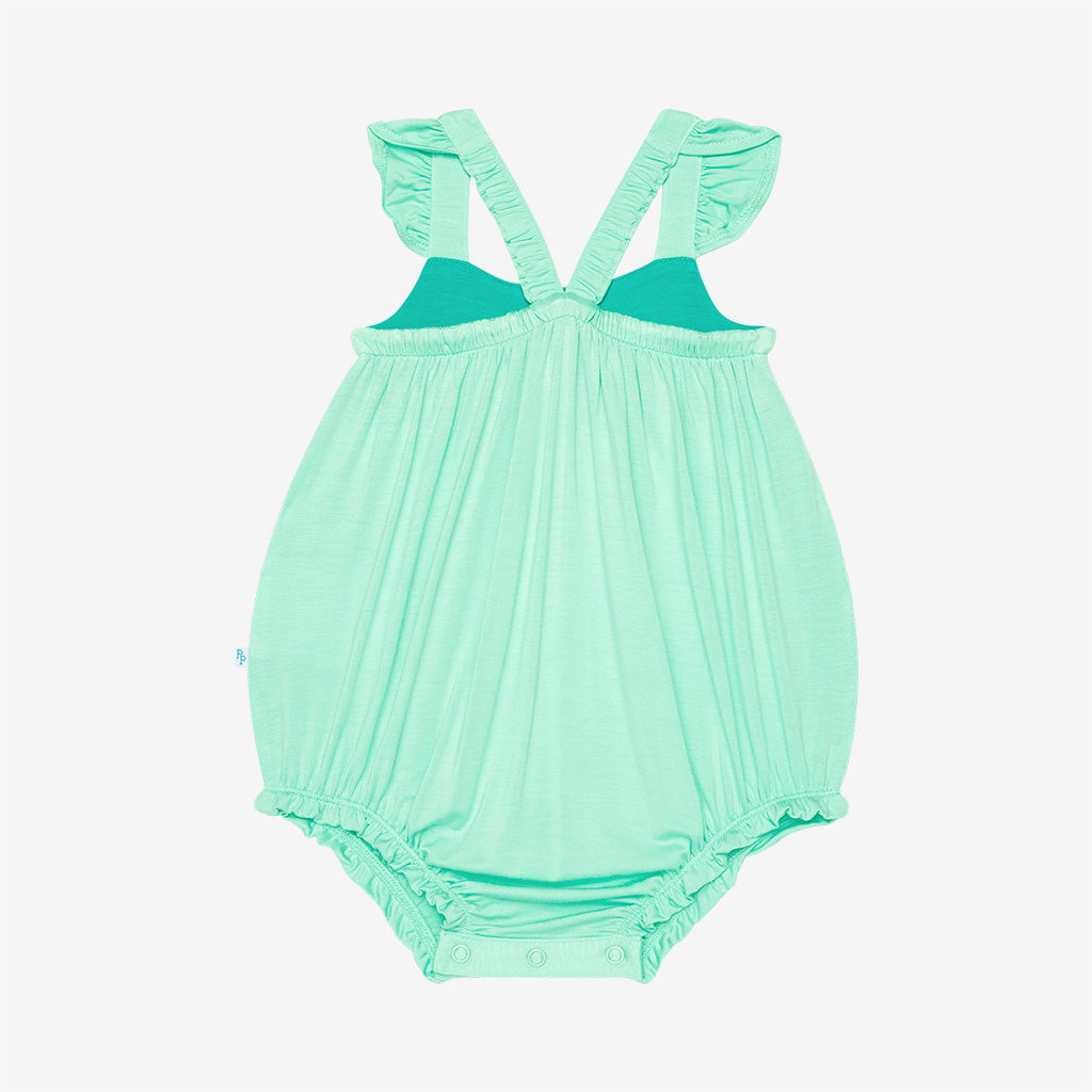 Posh Peanut Basic Ruffled Capsleeve Bubble Romper-Sea Glass