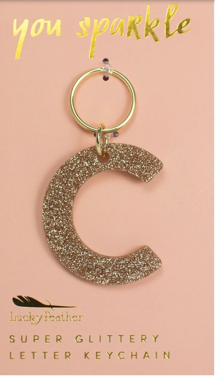 Gold Glitter Letter Keychain