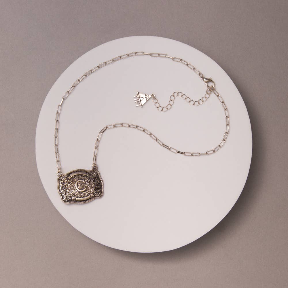 Western Buckle Initial Necklace