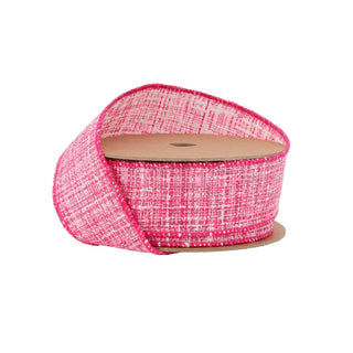 Hot pink wired faux tweed ribbon spool with white crosshatch texture