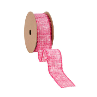 Hot pink wired faux tweed ribbon spool with loose end, 1.5 inch wide