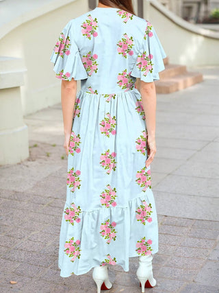 1 the Woman Women's Dresses Flutter Sleeve Floral Maxi Dress