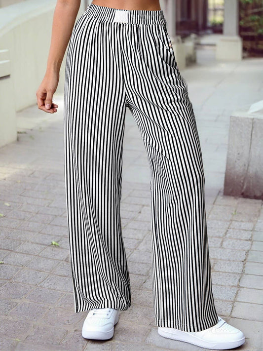 1 the Woman Women's Bottoms S / Black Stripe Stripe Elastic Loose Pants