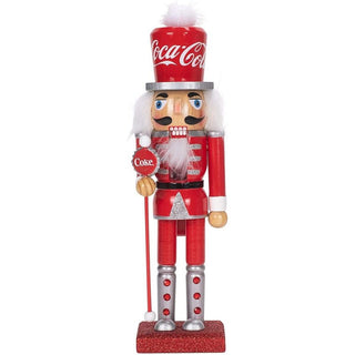 Kurt Adler 10-inch Coca-Cola themed wooden nutcracker figure in red and silver uniform