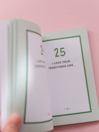 Interior page of '100 Things I Love About Dad' journal showing prompt number 25 about traditions