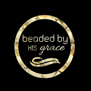 Beaded by HIS grace logo in elegant gold lettering on black background
