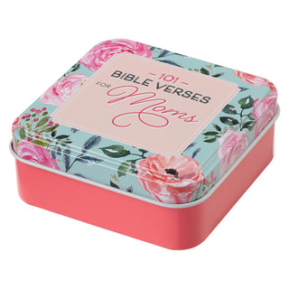Coral pink and teal embossed tin with watercolor roses for 101 Bible verses for moms gift