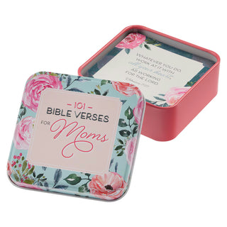 Open coral pink metal tin revealing Ephesians verse card and matching interior floral design