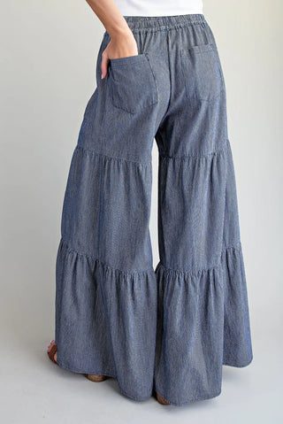Wide Leg Pinstripe Tiered Pants